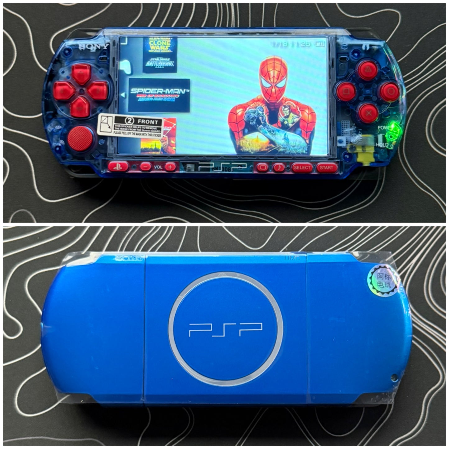 PSP 3000 Fully Customized Per your request w (Free Pouch & Transparent Clear Shell, Wrist strap, Charger)