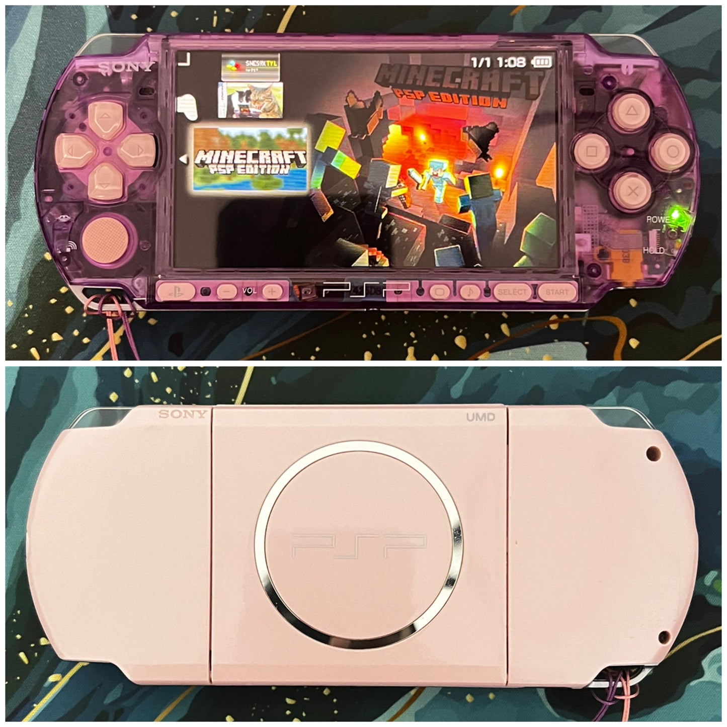 PSP 3000 Fully Customized Per your request w (Free Pouch & Transparent Clear Shell, Wrist strap, Charger)